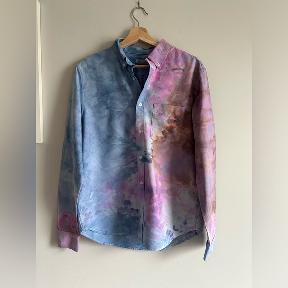Everlane hand dyed button down shirt 40 inch bust tie dye - Picture 6 of 15